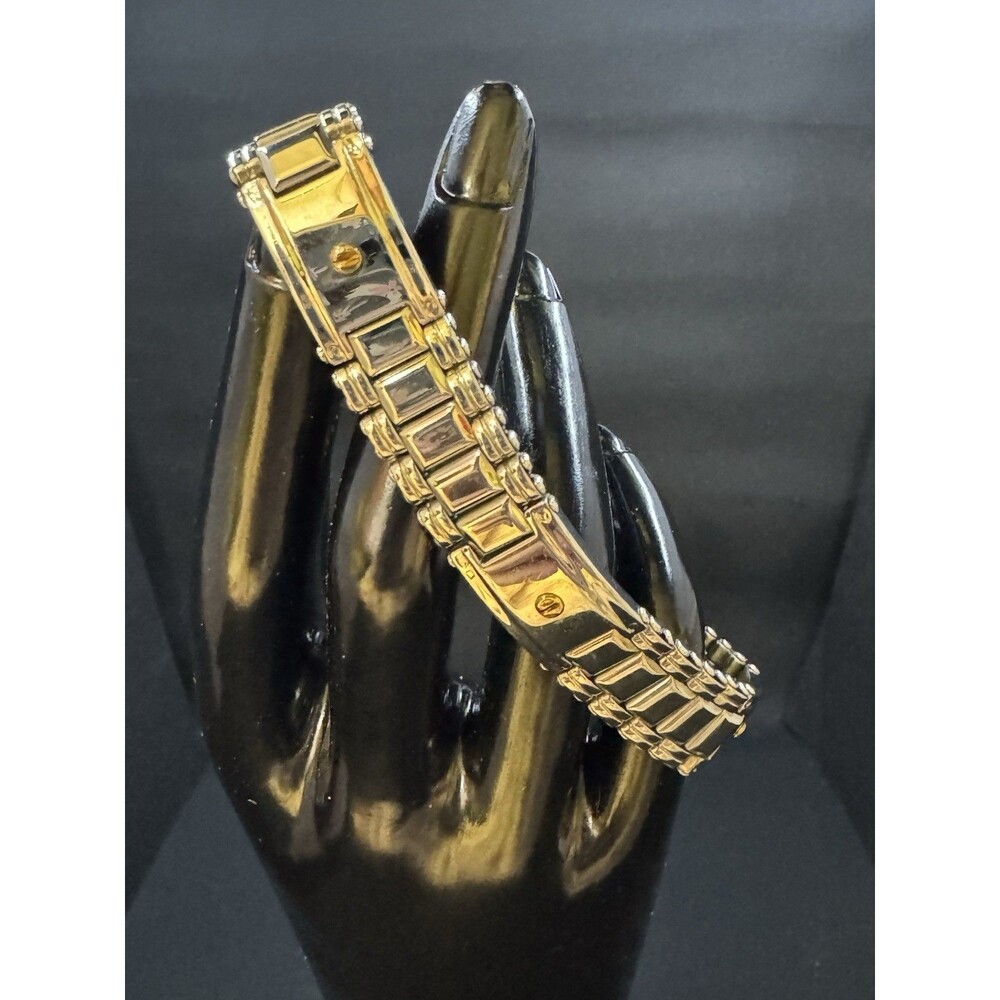 AURAFIN  18k Gold (button) And Stainless Steel Men’s Bracelet 8 1/4”